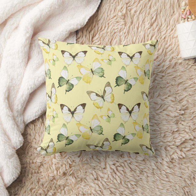 Yellow Green Butterflies Birthday Throw Pillow (Blanket)