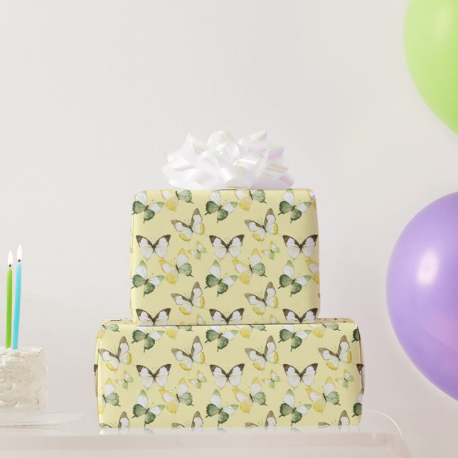 Yellow Green Butterflies Birthday Wrapping Paper (Party Gifts)