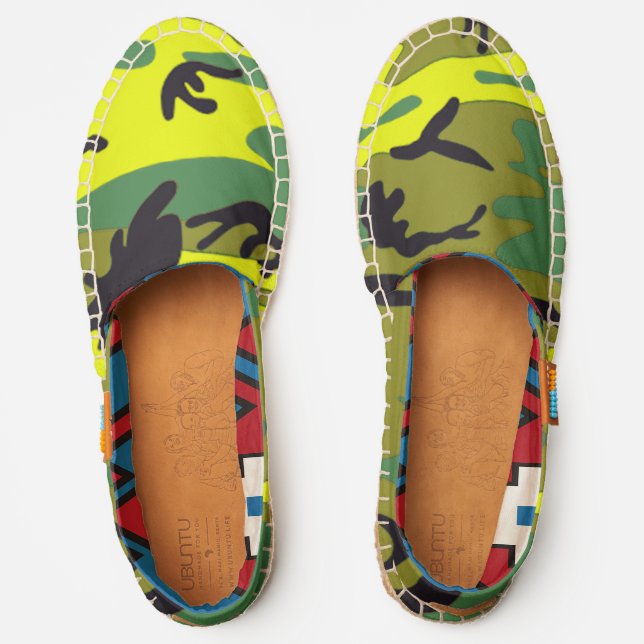 Yellow & Green Camouflage Abstract Pattern Espadrilles (Front)