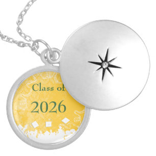 Yellow & Green Cap Tossing Graduate Class of 2011 Silver Plated Necklace