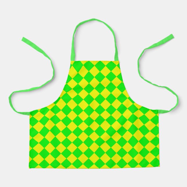 Yellow Green Checker Diamond Pattern Apron (Front)