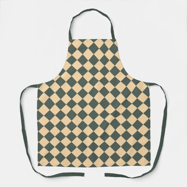 Yellow Green Checker Diamond Pattern Apron (Front)
