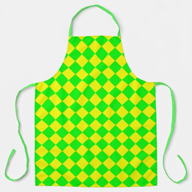 Yellow Green Checker Diamond Pattern Apron (Front)