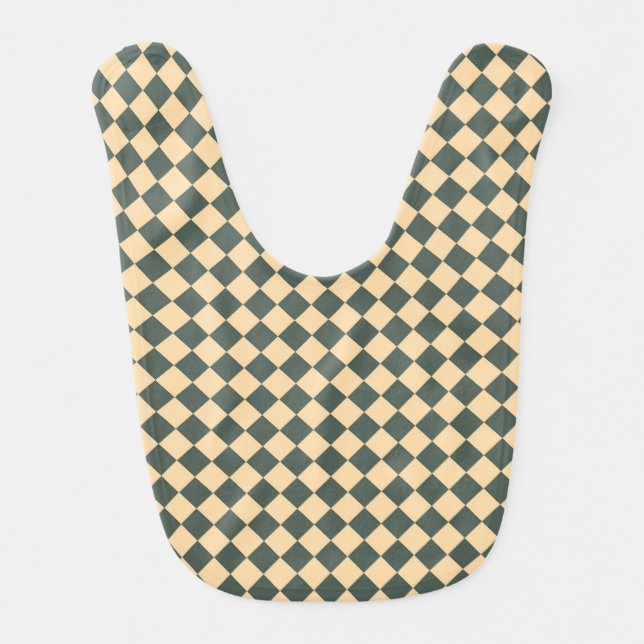 Yellow Green Checker Diamond Pattern Baby Bib (Front)