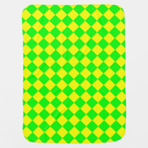 Yellow Green Checker Diamond Pattern Baby Blanket