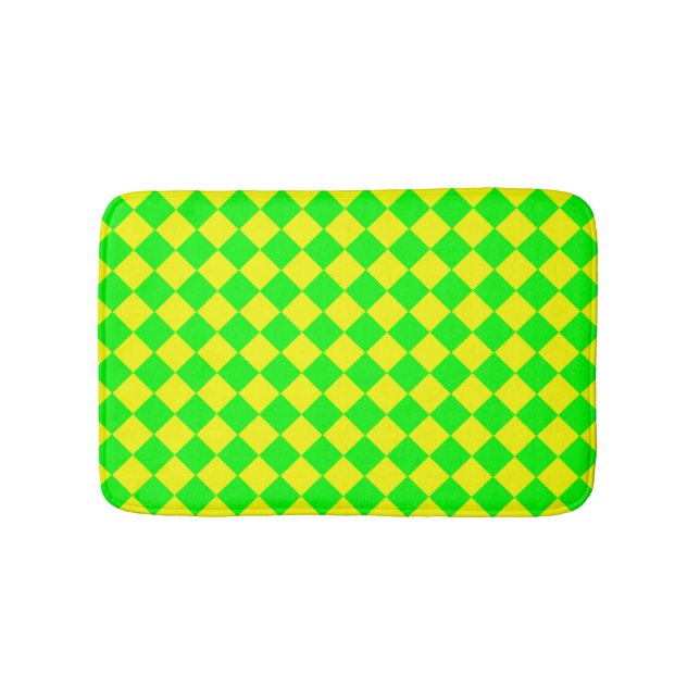 Yellow Green Checker Diamond Pattern  Bath Mat (Front)