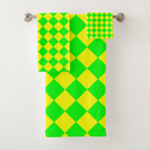Yellow Green Checker Diamond Pattern Bath Towel Set