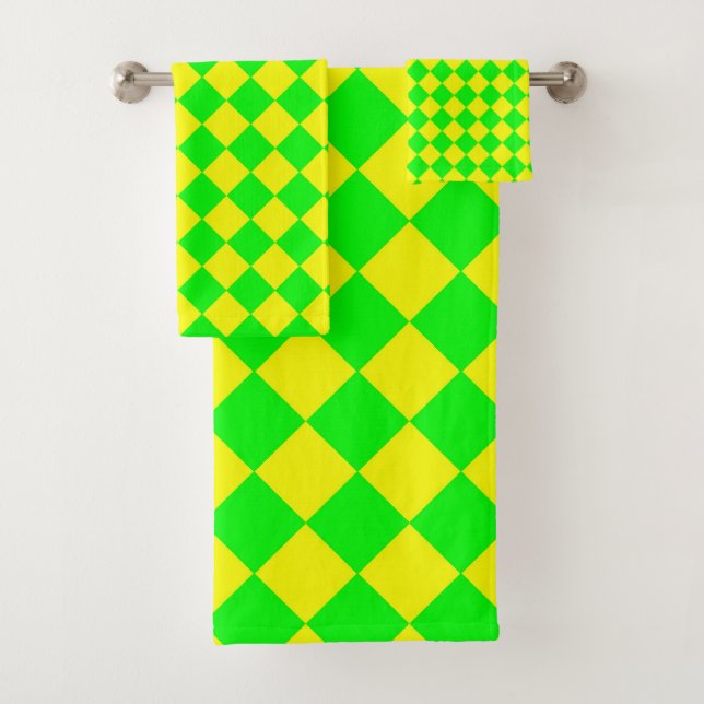 Yellow Green Checker Diamond Pattern  Bath Towel Set (Insitu)