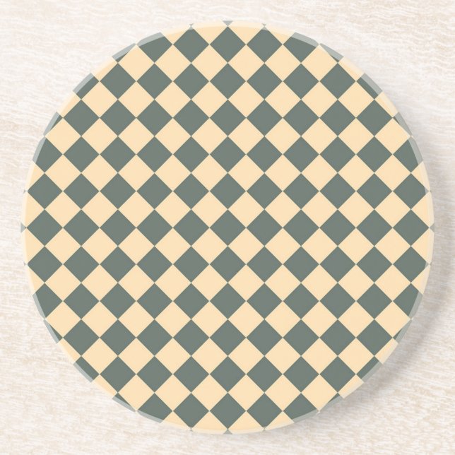 Yellow Green Checker Diamond Pattern Coaster (Front)