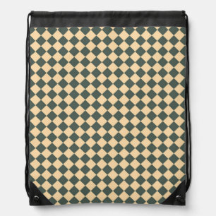 Yellow Green Checker Diamond Pattern Drawstring Bag
