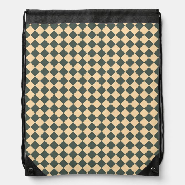 Yellow Green Checker Diamond Pattern Drawstring Bag (Front)
