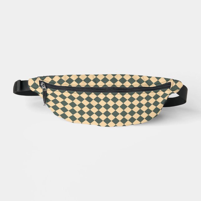Yellow Green Checker Diamond Pattern Fanny Pack (Front)