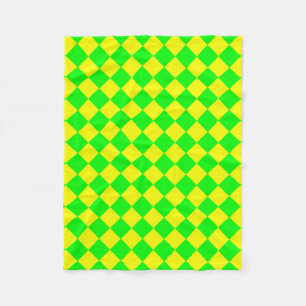 Yellow Green Checker Diamond Pattern Fleece Blanket