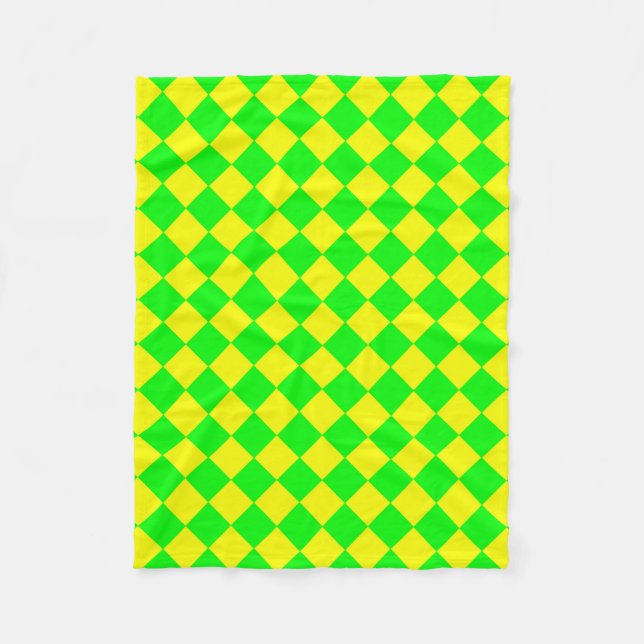 Yellow Green Checker Diamond Pattern Fleece Blanket (Front)