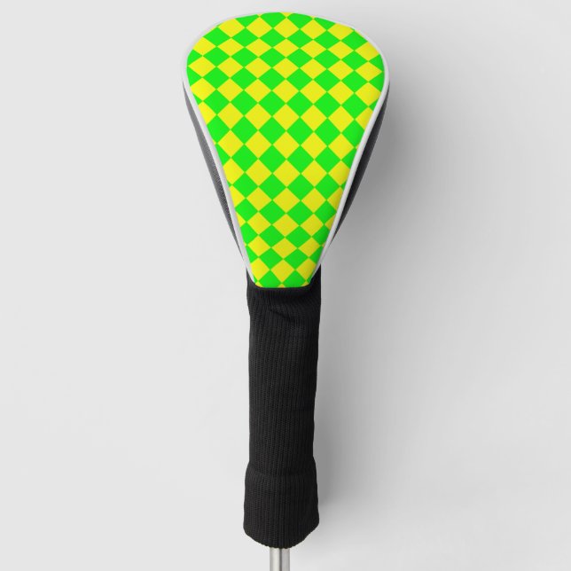 Yellow Green Checker Diamond Pattern Golf Head Cover (Front)