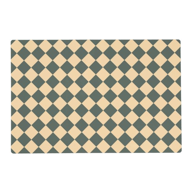 Yellow Green Checker Diamond Pattern Laminated Placemat (Front)