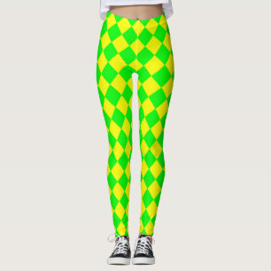 Yellow Green Checker Diamond Pattern  Leggings