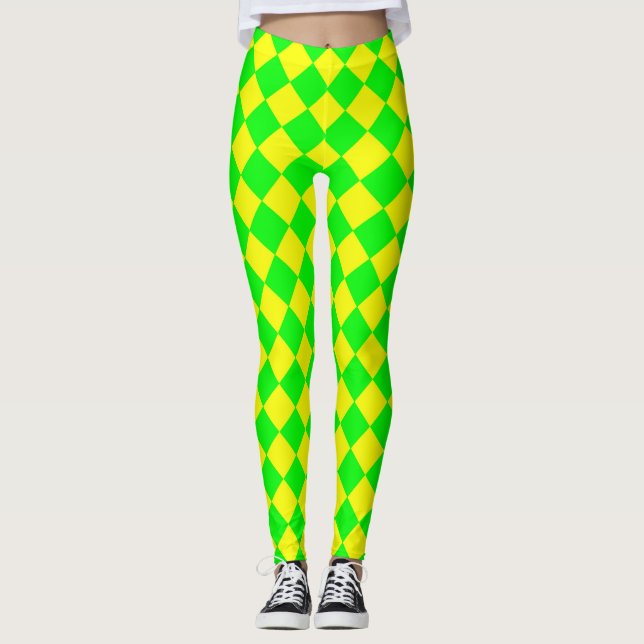 Yellow Green Checker Diamond Pattern  Leggings (Front)