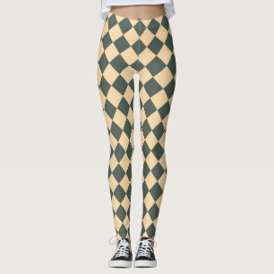 Yellow Green Checker Diamond Pattern Leggings