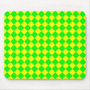Yellow Green Checker Diamond Pattern Mouse Pad
