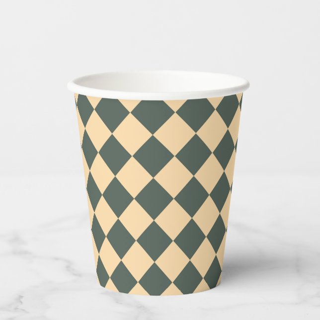 Yellow Green Checker Diamond Pattern Paper Cups (Front)