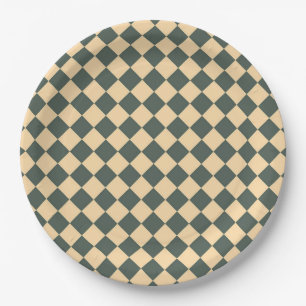 Yellow Green Checker Diamond Pattern Paper Plates
