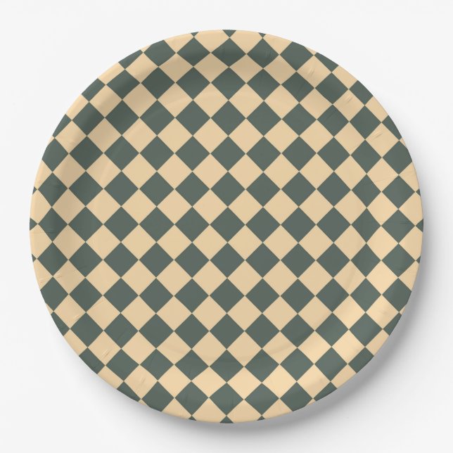 Yellow Green Checker Diamond Pattern Paper Plates (Front)