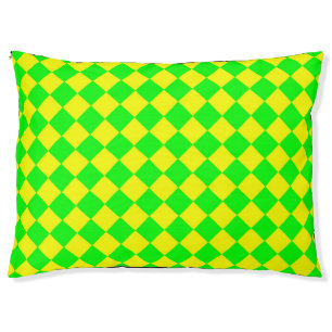 Yellow Green Checker Diamond Pattern Pet Bed