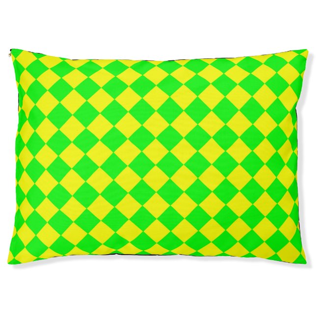 Yellow Green Checker Diamond Pattern Pet Bed (Front)