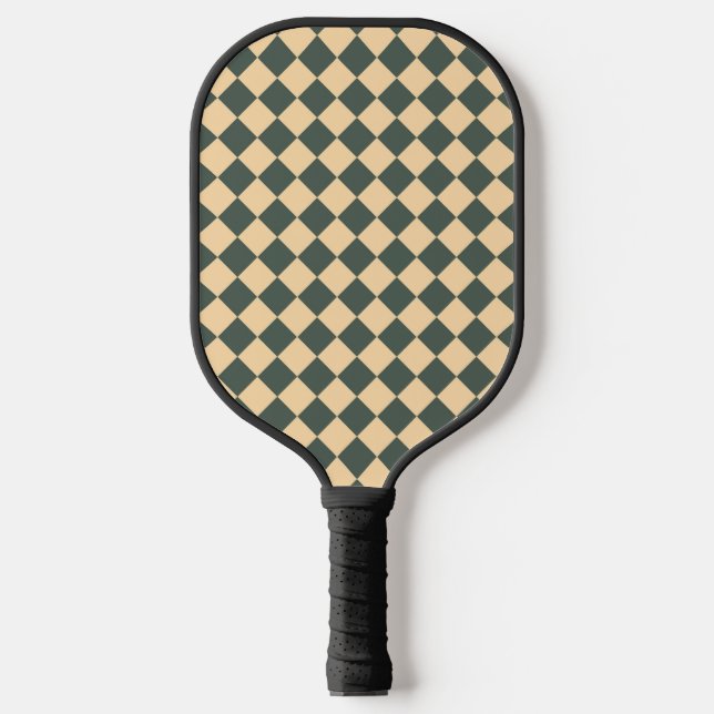 Yellow Green Checker Diamond Pattern Pickleball Paddle (Front)