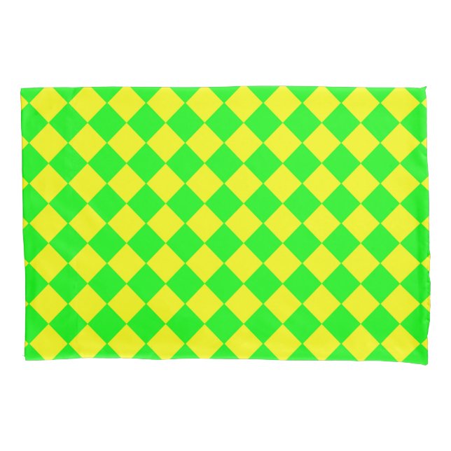 Yellow Green Checker Diamond Pattern Pillow Case (Front-Left)