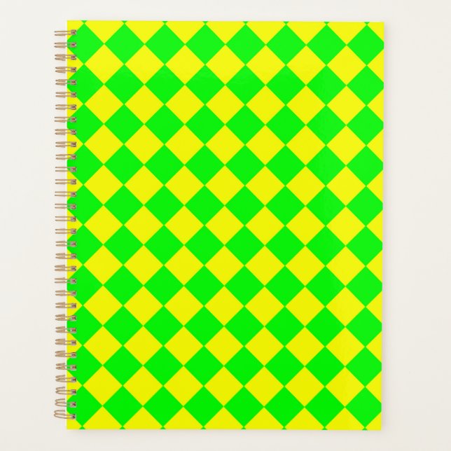 Yellow Green Checker Diamond Pattern  Planner (Front)