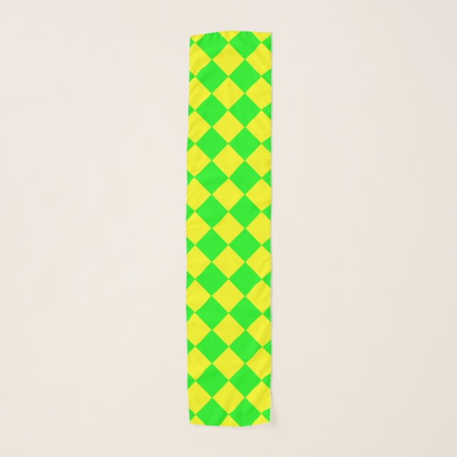 Yellow Green Checker Diamond Pattern Scarf (Front)