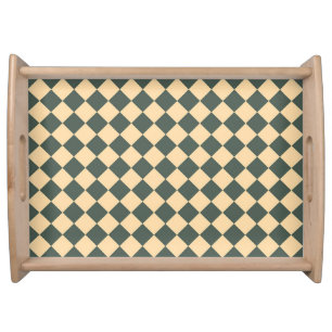 Yellow Green Checker Diamond Pattern Serving Tray