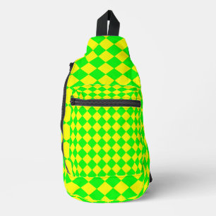 Yellow Green Checker Diamond Pattern Sling Bag