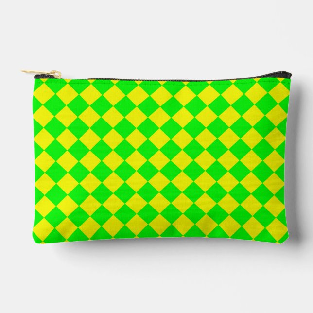 Yellow Green Checker Diamond Pattern Small Accessory Pouch (Front)
