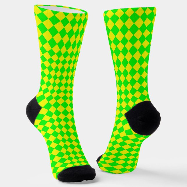 Yellow Green Checker Diamond Pattern Socks (Angled)