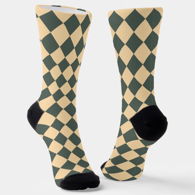 Yellow Green Checker Diamond Pattern Socks (Angled)