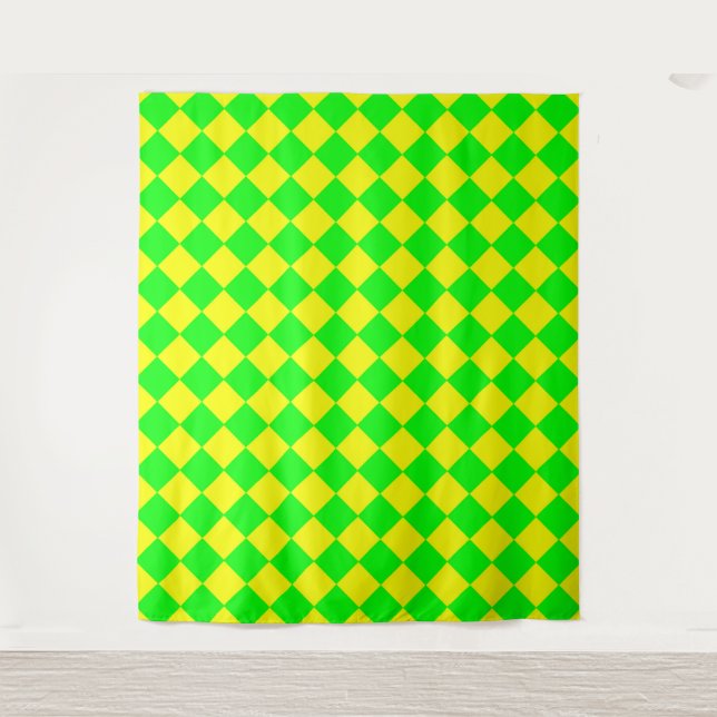 Yellow Green Checker Diamond Pattern  Tapestry (Front)
