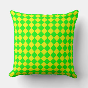 Yellow Green Checker Diamond Pattern Throw Pillow