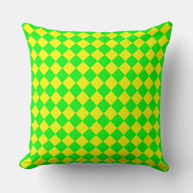 Yellow Green Checker Diamond Pattern  Throw Pillow (Front)