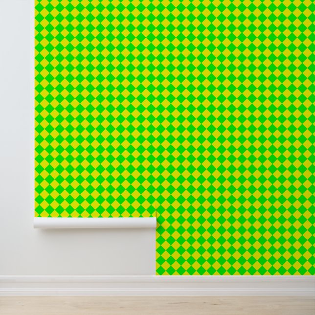 Yellow Green Checker Diamond Pattern Wallpaper (Application)