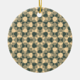 Yellow Green Checker Diamond Plaid Pattern Ceramic Ornament