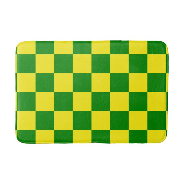 Yellow Green Checkered Check Pattern Bath Mat (Front)