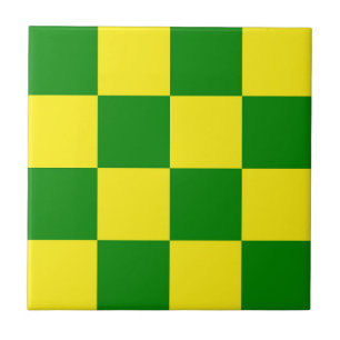 Yellow Green Checkered Check Pattern Ceramic Tile