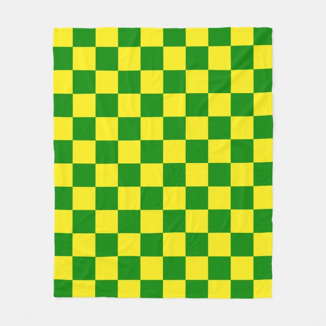 Yellow Green Checkered Check Pattern Fleece Blanket (Front)