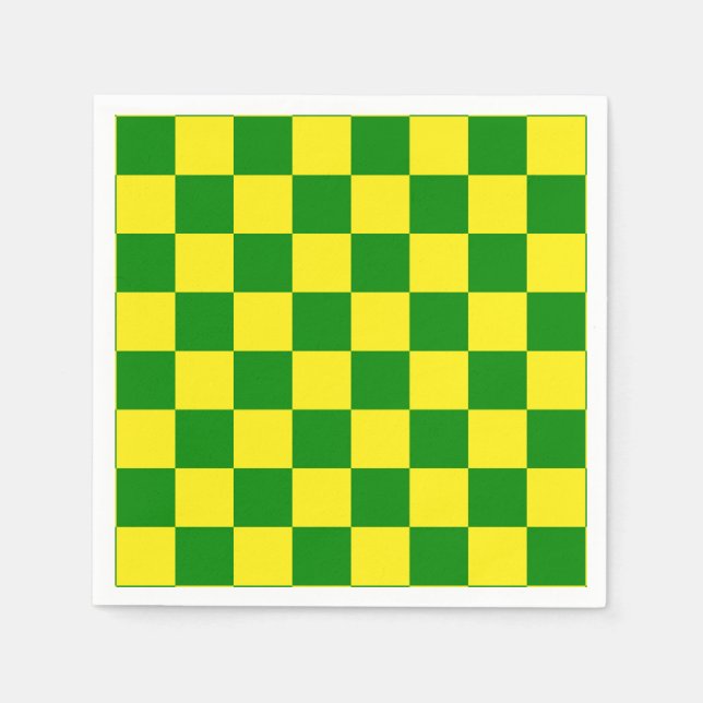 Yellow Green Checkered Check Pattern Napkins (Front)