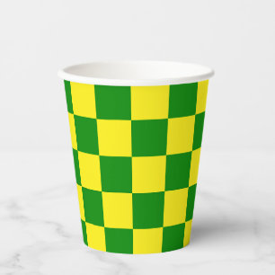 Yellow Green Checkered Check Pattern Paper Cups