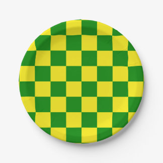 Yellow Green Checkered Check Pattern Paper Plates