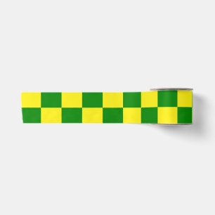 Yellow Green Checkered Check Pattern Satin Ribbon